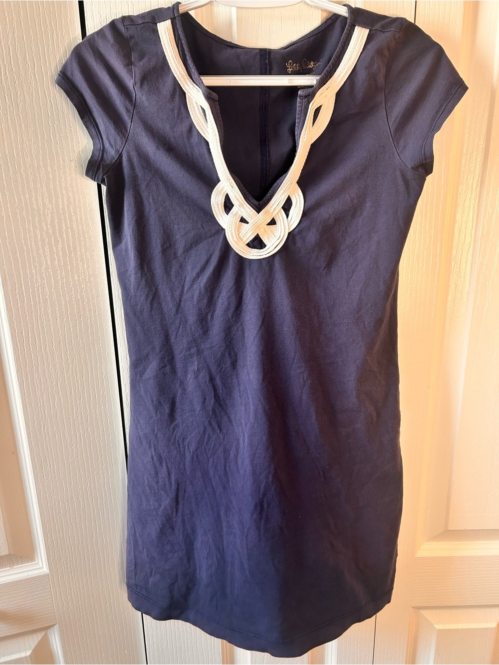 Lilly Pulitzer Brewster Dress Navy Blue Pima Cotton Embroidery Size XS Preppy
